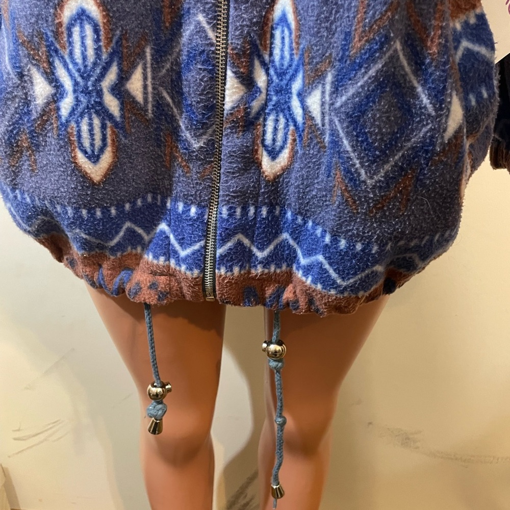 OutBrook Womens Aztec Tribal Fleece Jacket‎ Blue Brown full zip hooded w/pockets - Picture 5 of 12
